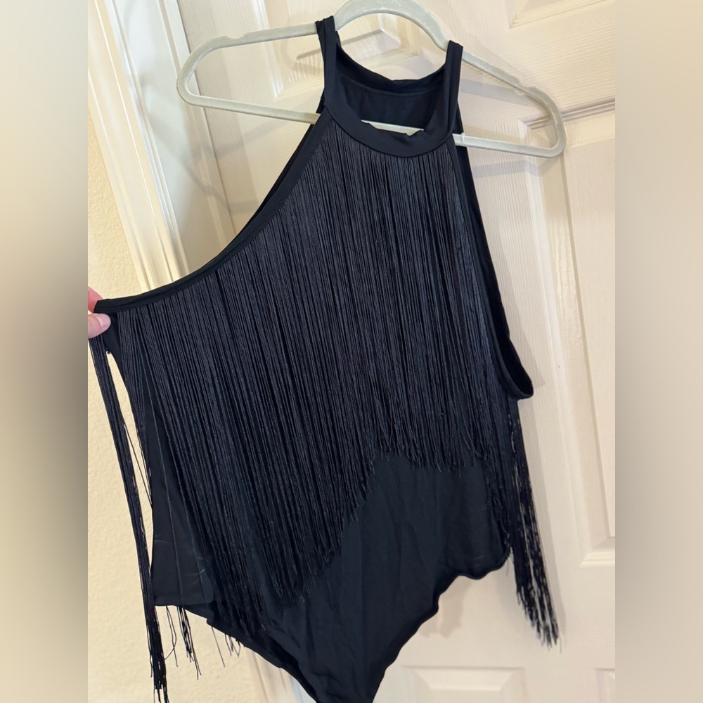 Black Fringe plus size body suit